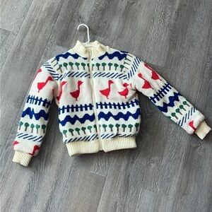 Adorable whimsical toddler vintage goose zip up sweater jacket/coat 3T/4T